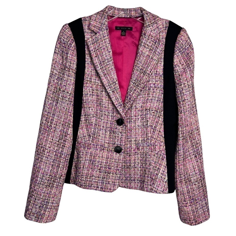 Baia Pink Boucle Tweed Cropped Fitted Blazer Size 8